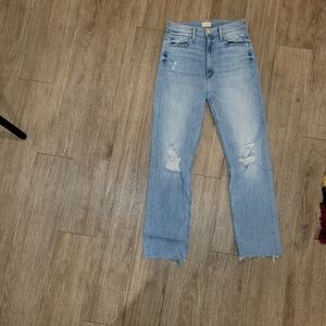 MOTHER High Waist Rider Light Blue Straight Leg Jeans